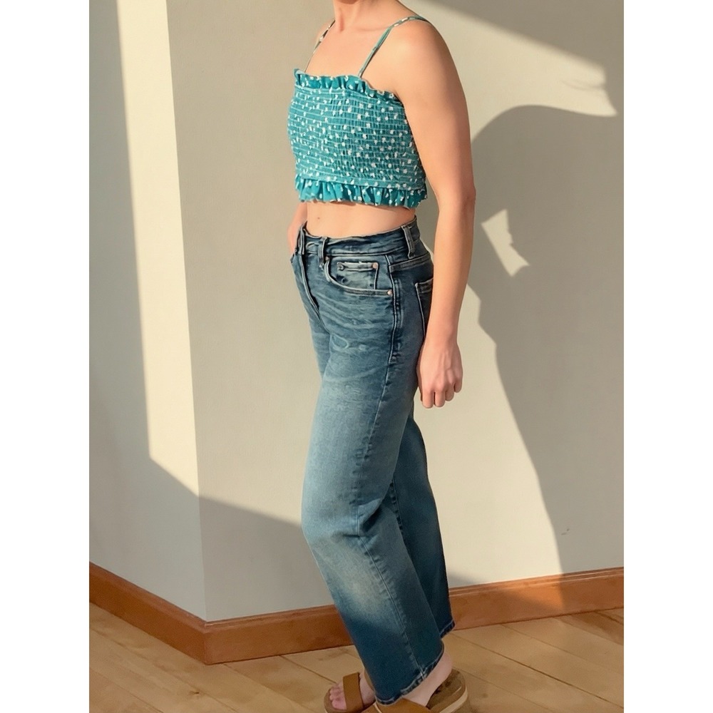 Teal Smocked Crop Cottagecore Summer‎ Fit Fairycore Spaghetti Straps Large - Picture 6 of 16